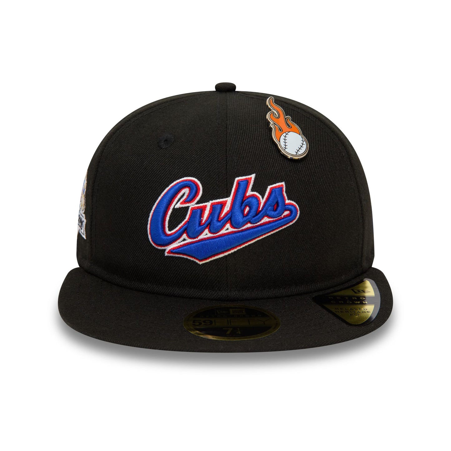 This is a Chicago Cubs MLB Cooperstown Pin Badge Black 59FIFTY Retro Crown Fitted Cap 3