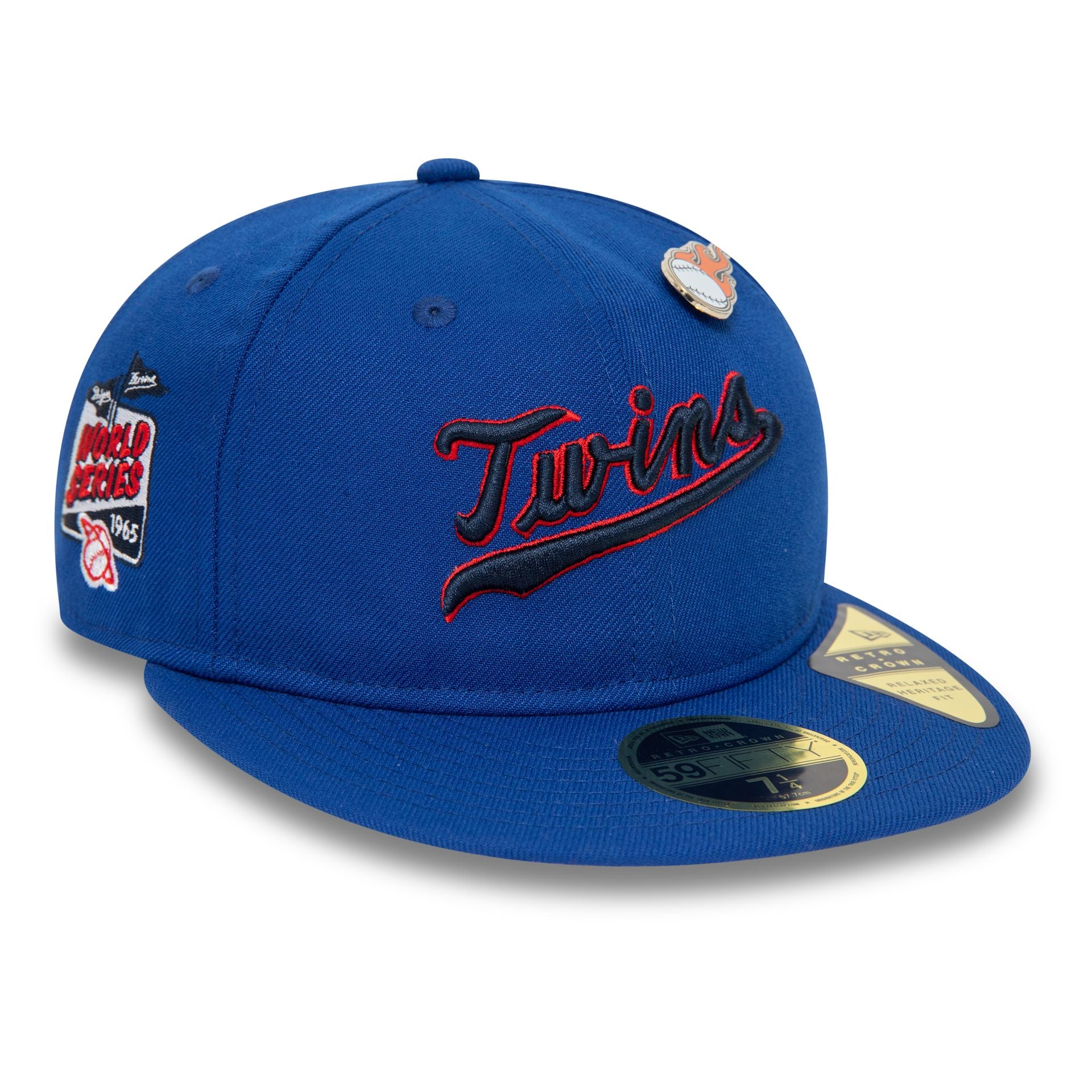 This is a Minnesota Twins MLB Cooperstown Pin Badge Blue 59FIFTY Retro Crown Fitted Cap 3