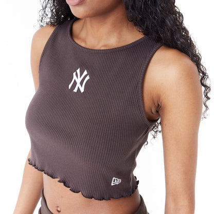 The Female model is wearing New York Yankees MLB Lifestyle Brown Crop Tank Top 7