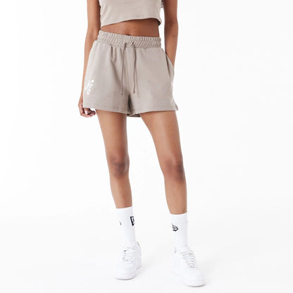 The Female model is wearing New Era Brown Womens Sweat Shorts 7