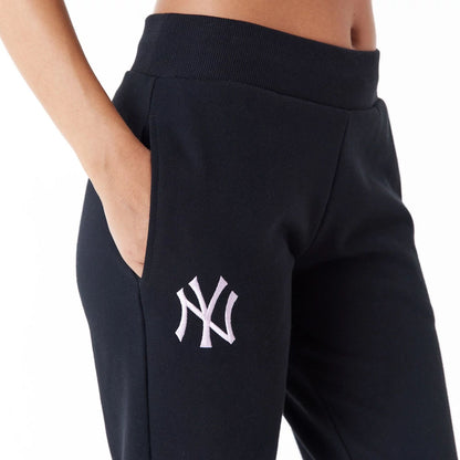 The Female model is wearing New York Yankees Womens MLB Lifestyle Black Joggers 7