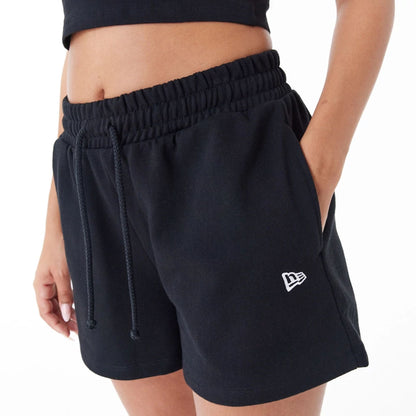 The Female model is wearing New York Yankees Womens MLB Lifestyle Black Shorts 2