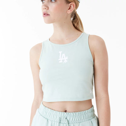 The Female model is wearing LA Dodgers MLB Lifestyle Mint Womens Crop Tank Top 2