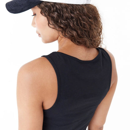 The Female model is wearing New York Yankees Womens MLB Lifestyle Black Crop Tank Top 6