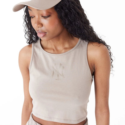 The Female model is wearing New York Yankees Womens MLB Lifestyle Brown Crop Tank Top 8