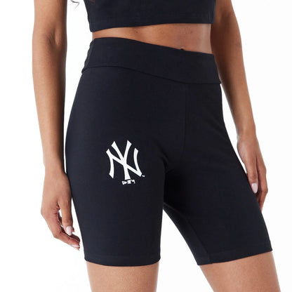 The Female model is wearing New York Yankees Womens MLB Lifestyle Black Cycling Shorts 6