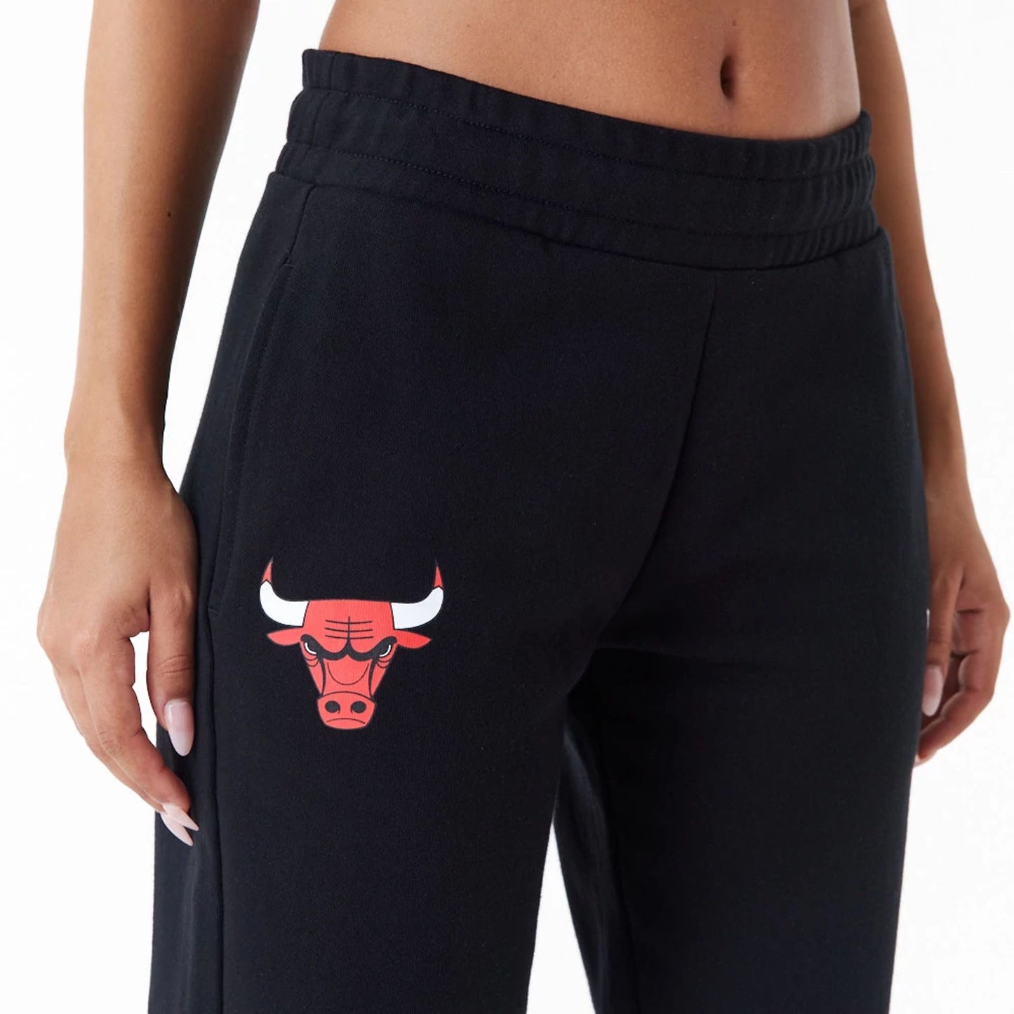 The Female model is wearing Chicago Bulls NBA Colour Block Black Joggers 2