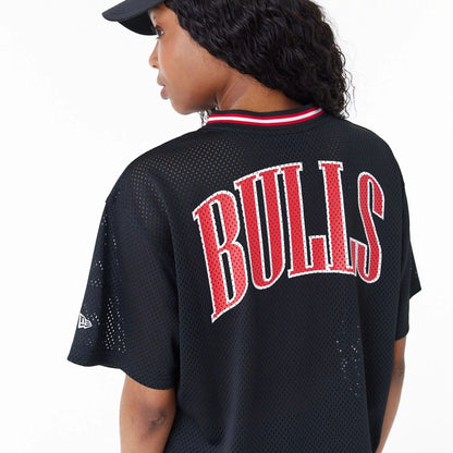 The Female model is wearing Chicago Bulls Women NBA Black Mesh Dress 3