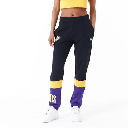 The Female model is wearing LA Lakers Womens NBA Colour Block Black Joggers 1