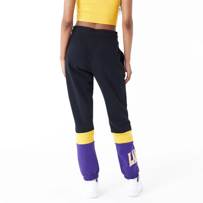 The Female model is wearing LA Lakers Womens NBA Colour Block Black Joggers 6