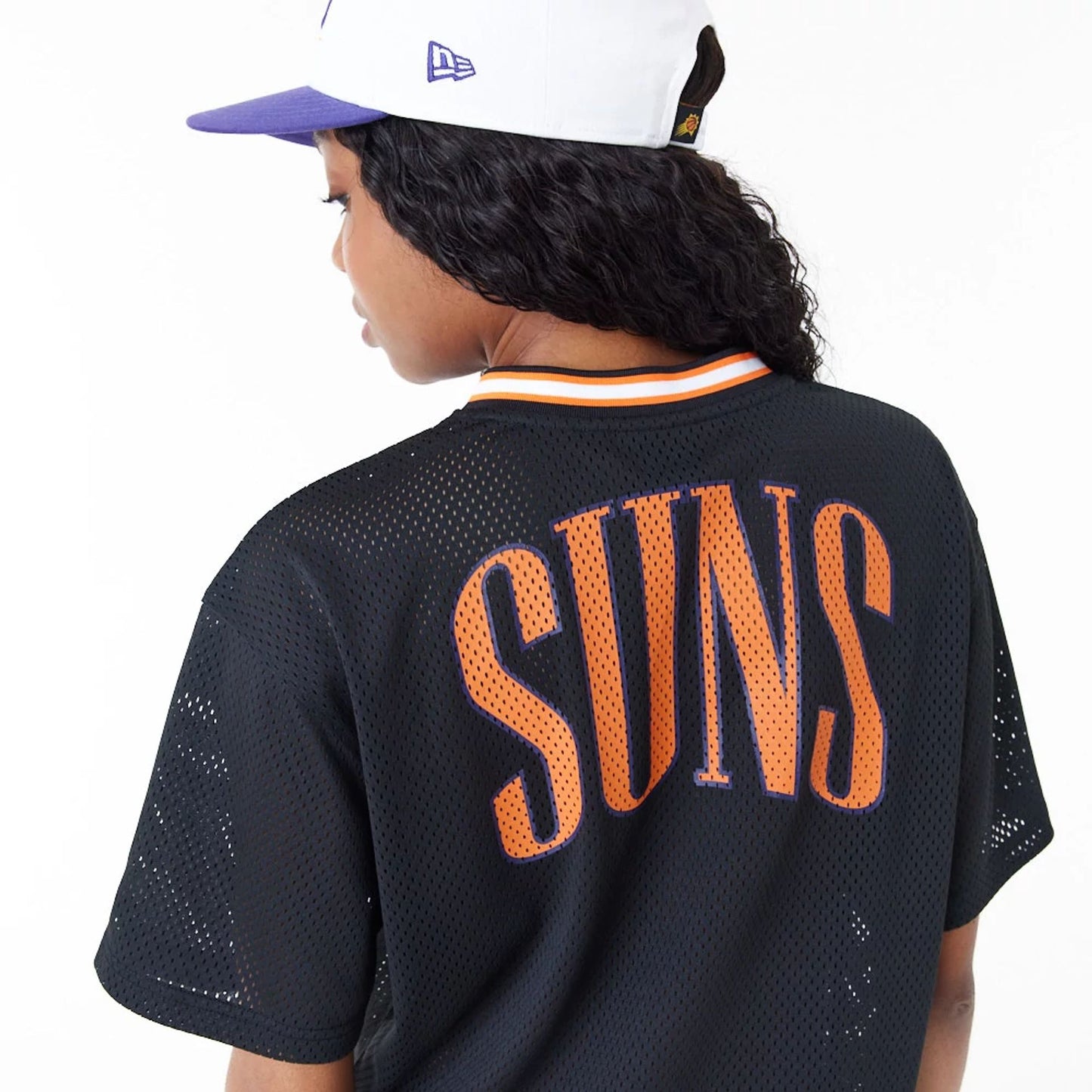 The Female model is wearing Phoenix Suns Womens NBA Black Mesh Dress 5