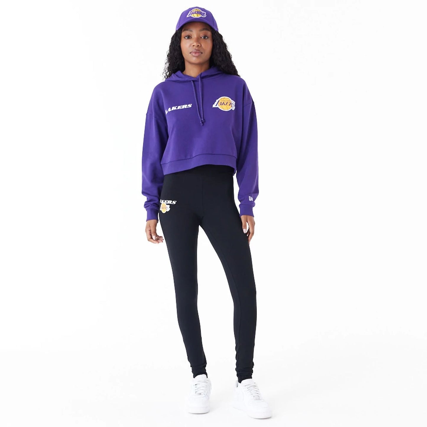 The Female model is wearing LA Lakers Womens NBA Team Logo Black Leggings 2