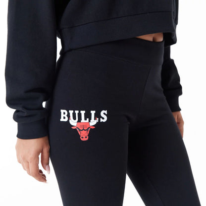 The Female model is wearing Chicago Bulls Womens NBA Team Bulls Logo Black Leggings 6