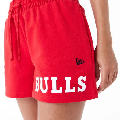 The Female model is wearing Chicago Bulls Womens NBA Team Logo Red Shorts 8