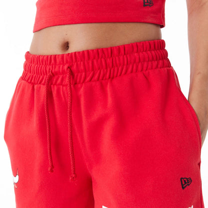 The Female model is wearing Chicago Bulls Womens NBA Team Logo Red Shorts 5