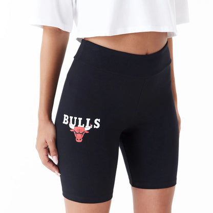 The Female model is wearing Chicago Bulls Womens NBA Logo Black Cycling Shorts 2