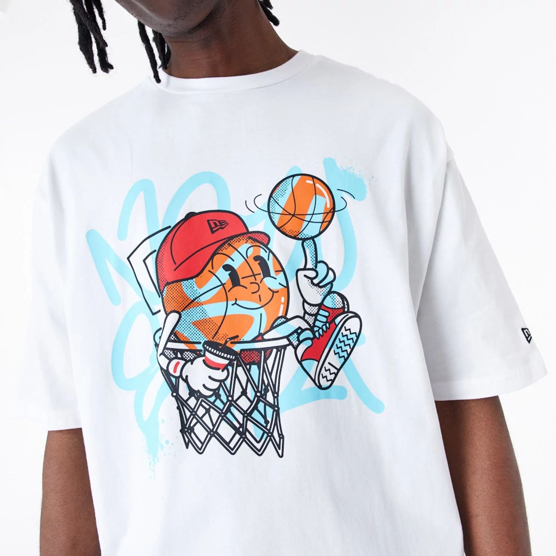 The Male model is wearing New Era Spray Graphic White Oversized T-Shirt 5