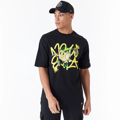 The Male model is wearing New Era Spray Graphic Black Oversized T-Shirt 1