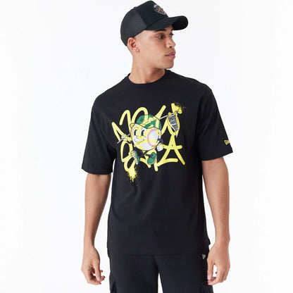 The Male model is wearing New Era Spray Graphic Black Oversized T-Shirt 6