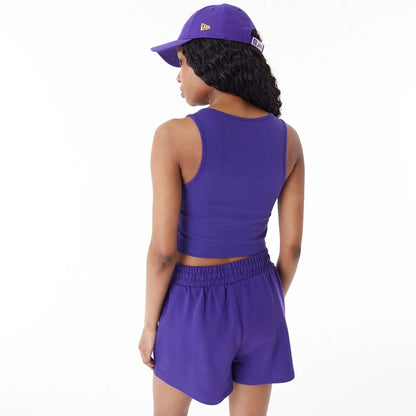 The Female model is wearing LA Lakers Women's NBA Team Logo Purple Crop Tank Top 6