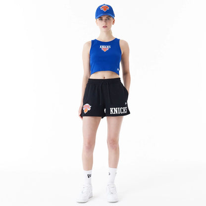 The Female model is wearing New York Knicks Womens NBA Team Logo Blue Crop Tank Top 7