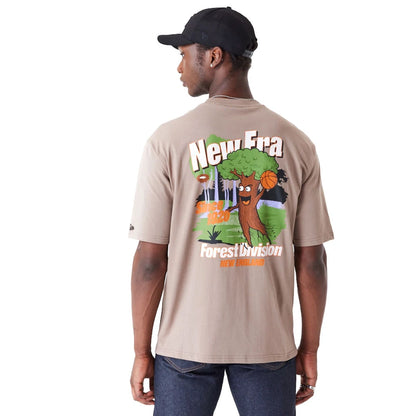 The Male model is wearing New Era Character Graphic Brown Oversized T-Shirt 6