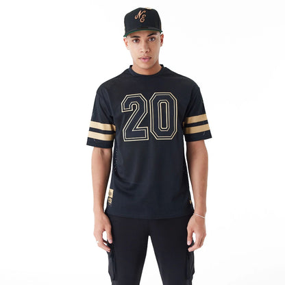 The Male model is wearing New Era Mesh Black Oversized T-Shirt 1