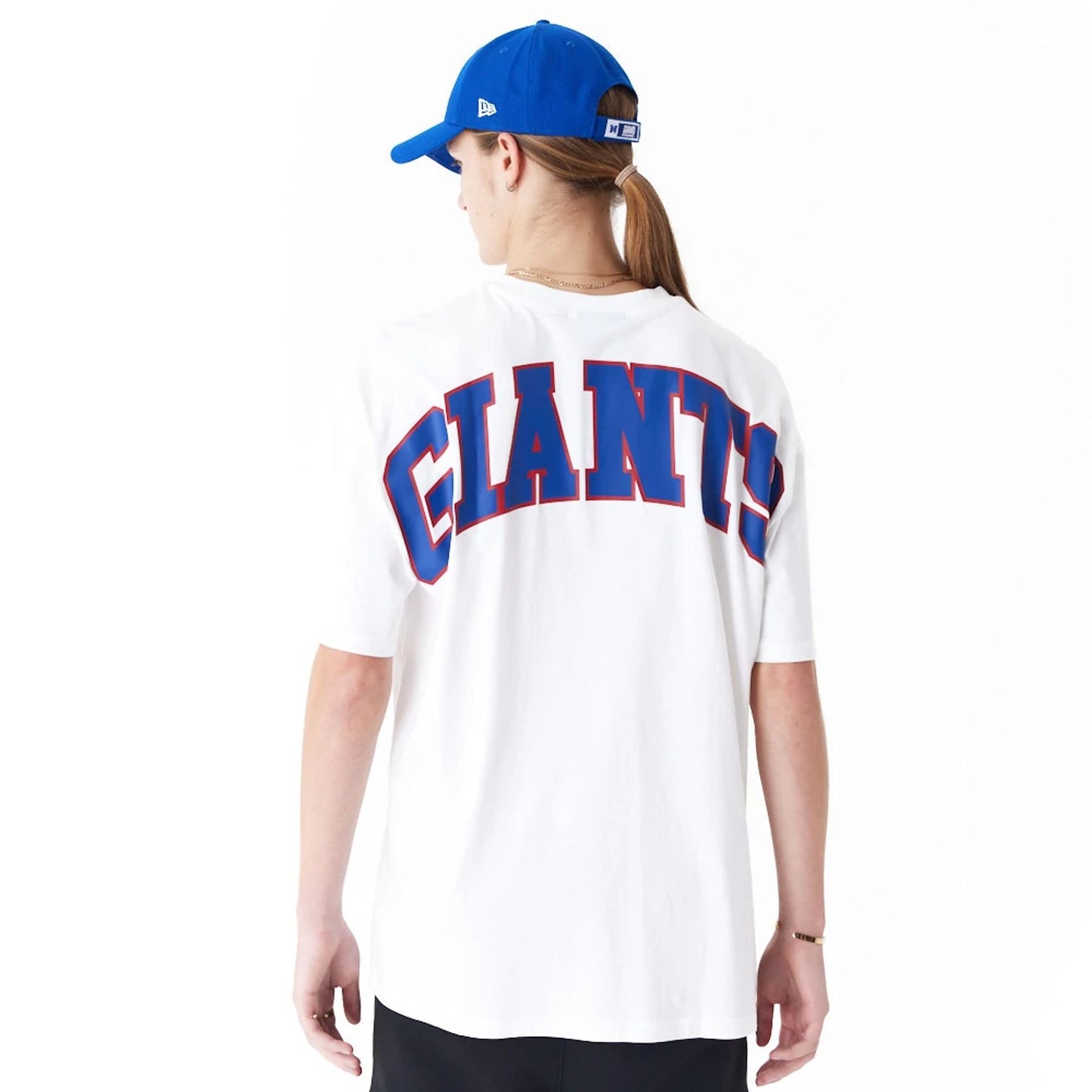 The Male model is wearing New York Giants NFL Drop Shoulder White Oversized T-Shirt 7