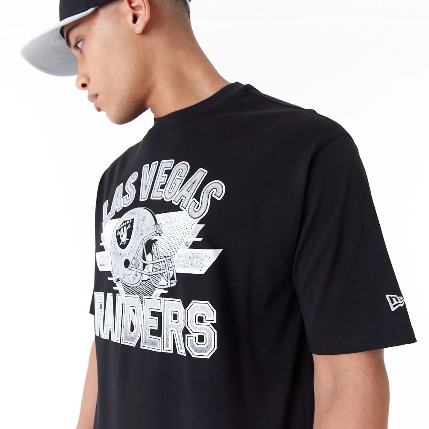 The Male model is wearing Las Vegas Raiders NFL Black Oversized T-Shirt 5