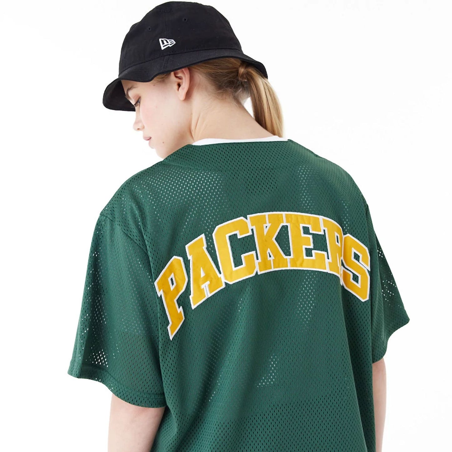 The Male model is wearing Green Bay Packers NFL Green Mesh Jersey 8