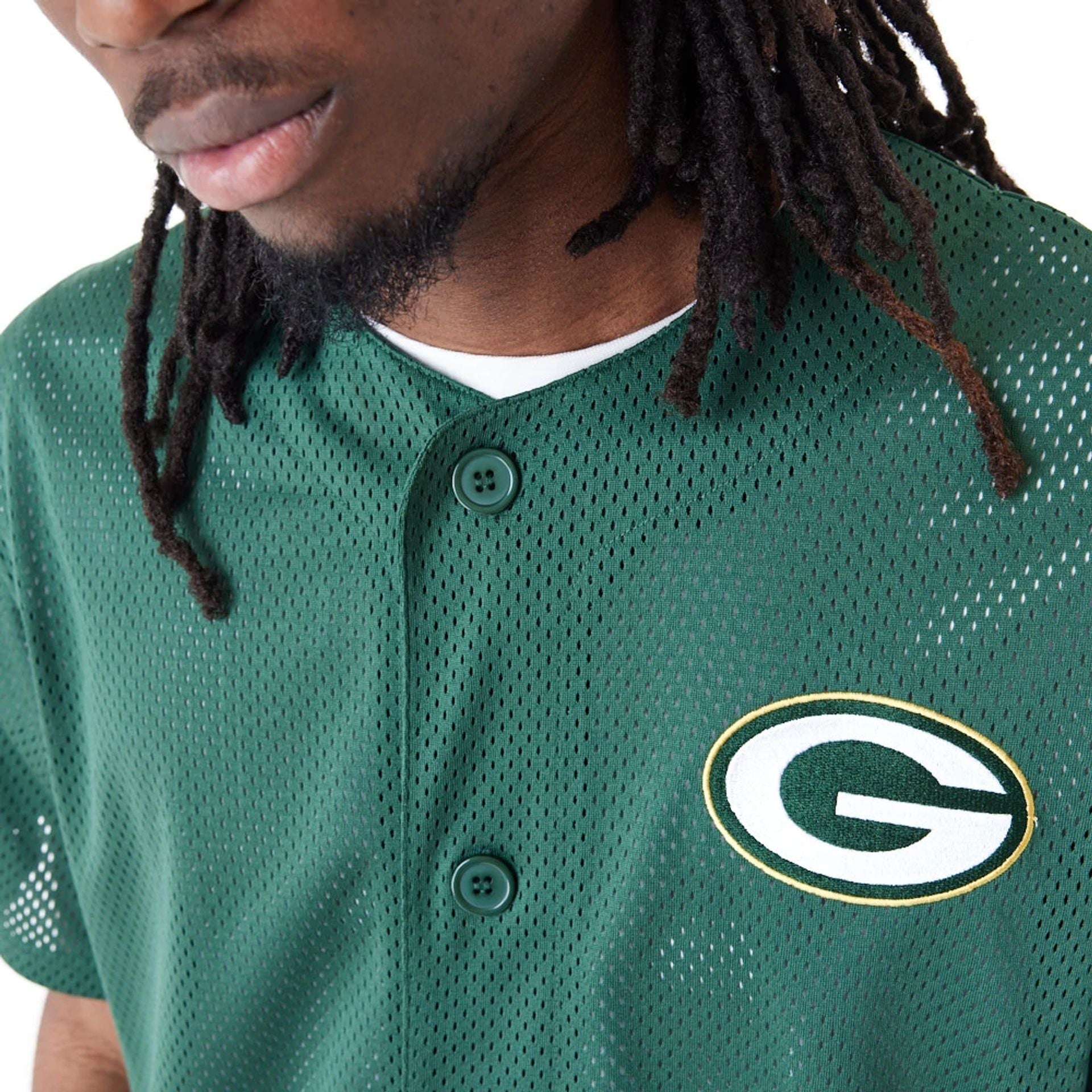 The Male model is wearing Green Bay Packers NFL Green Mesh Jersey 10