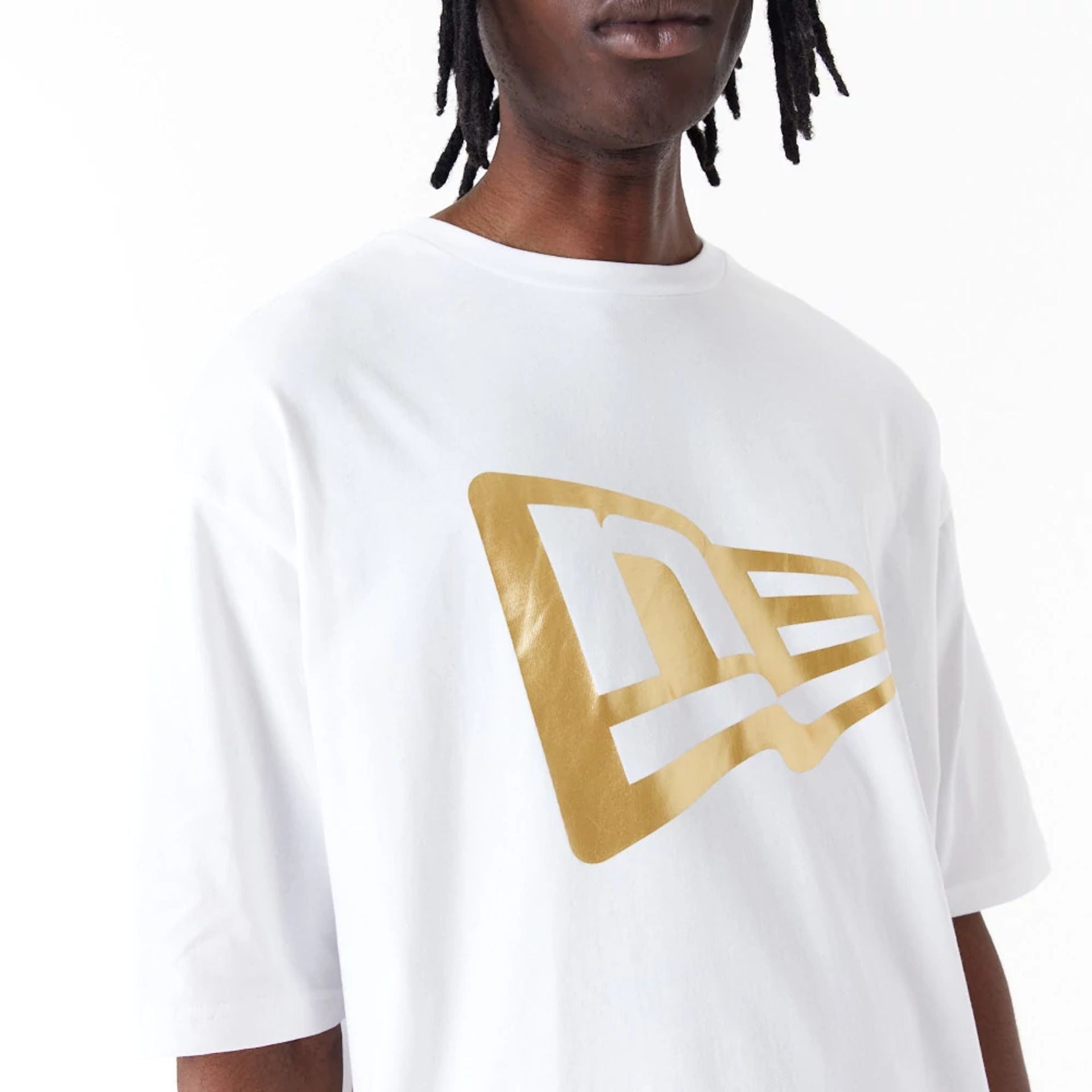 The Male model is wearing New Era Flag White Oversized T-Shirt 6