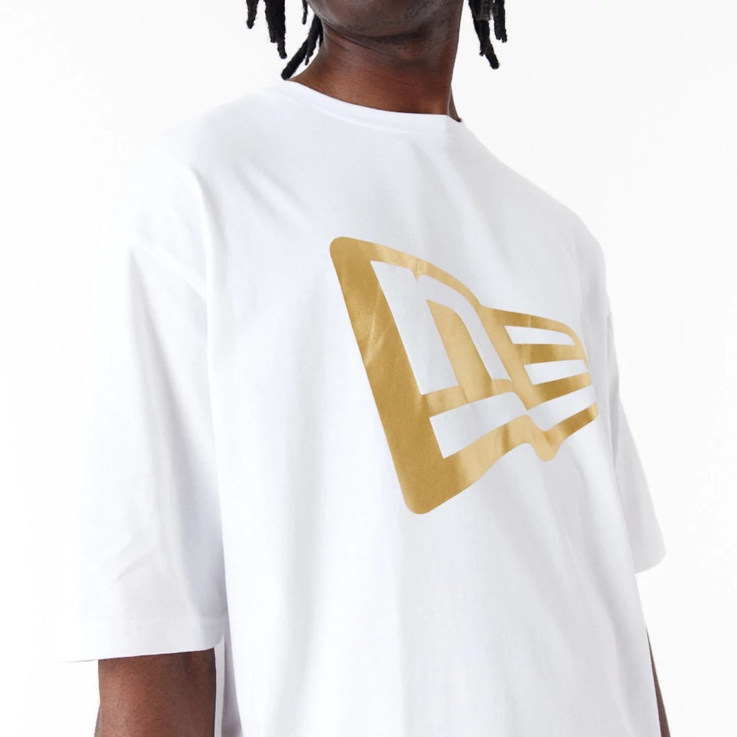 The Male model is wearing New Era Flag White Oversized T-Shirt 1