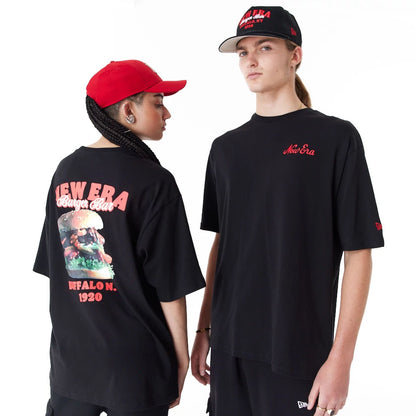 The Male model is wearing New Era Food Graphic Black Oversized T-Shirt 1