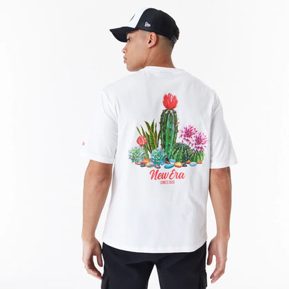 The Male model is wearing New Era Cactus Graphic White Oversized T-Shirt 6