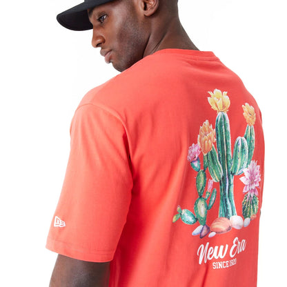 The Male model is wearing New Era Cactus Graphic Red Oversized T-Shirt 3