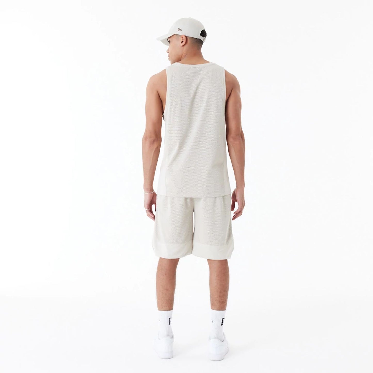 The Male model is wearing New Era Arch Logo Stone Mesh Tank Top 8