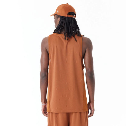 The Male model is wearing New Era Arch Logo Brown Mesh Tank Top 3