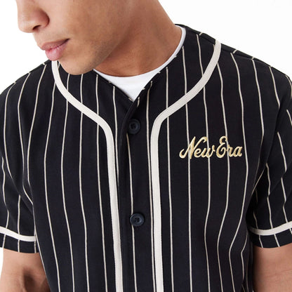 The Male model is wearing New Era Pinstripe Black Jersey 4