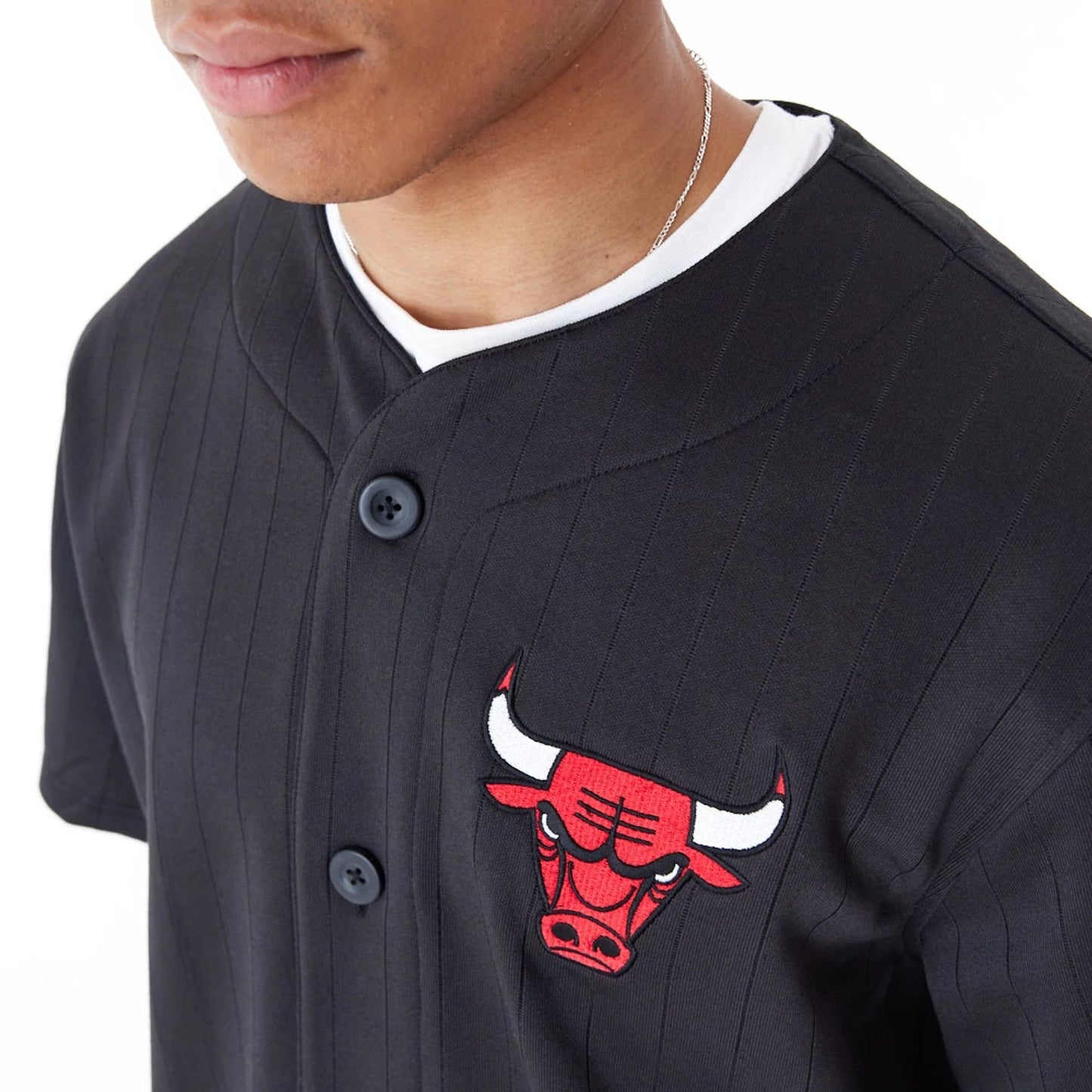 The Male model is wearing Chicago Bulls NBA Team Logo Black Jersey 9