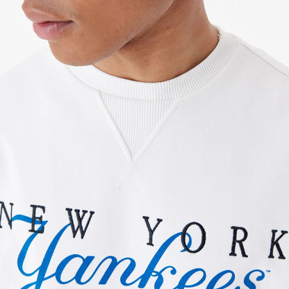 The Male model is wearing New York Yankees MLB Lifestyle Off White Crew Neck Sweatshirt 2