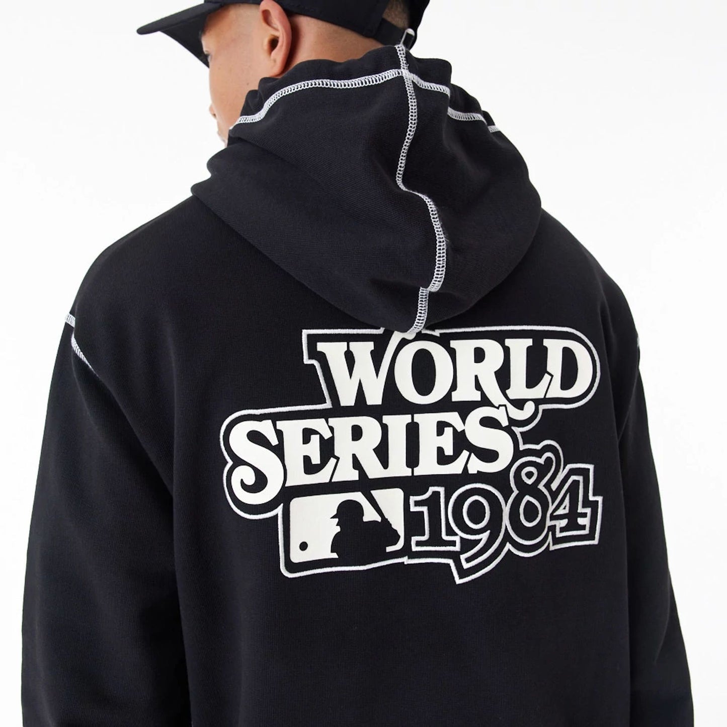 The Male model is wearing Detroit Tigers MLB World Series Black Oversized Pullover Hoodie 1