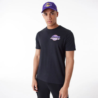 The Male model is wearing LA Lakers NBA Holographic Black Oversized T-Shirt 7