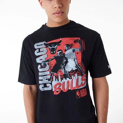 The Male model is wearing Chicago Bulls NBA Player Graphic Black Oversized T-Shirt 4