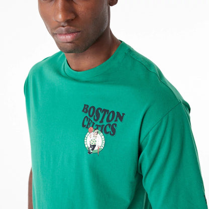 The Male model is wearing Boston Celtics NBA Script Green Oversized T-Shirt 3