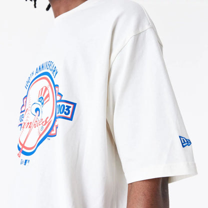 The Male model is wearing New York Yankees MLB Anniversary White Oversized T-Shirt 6