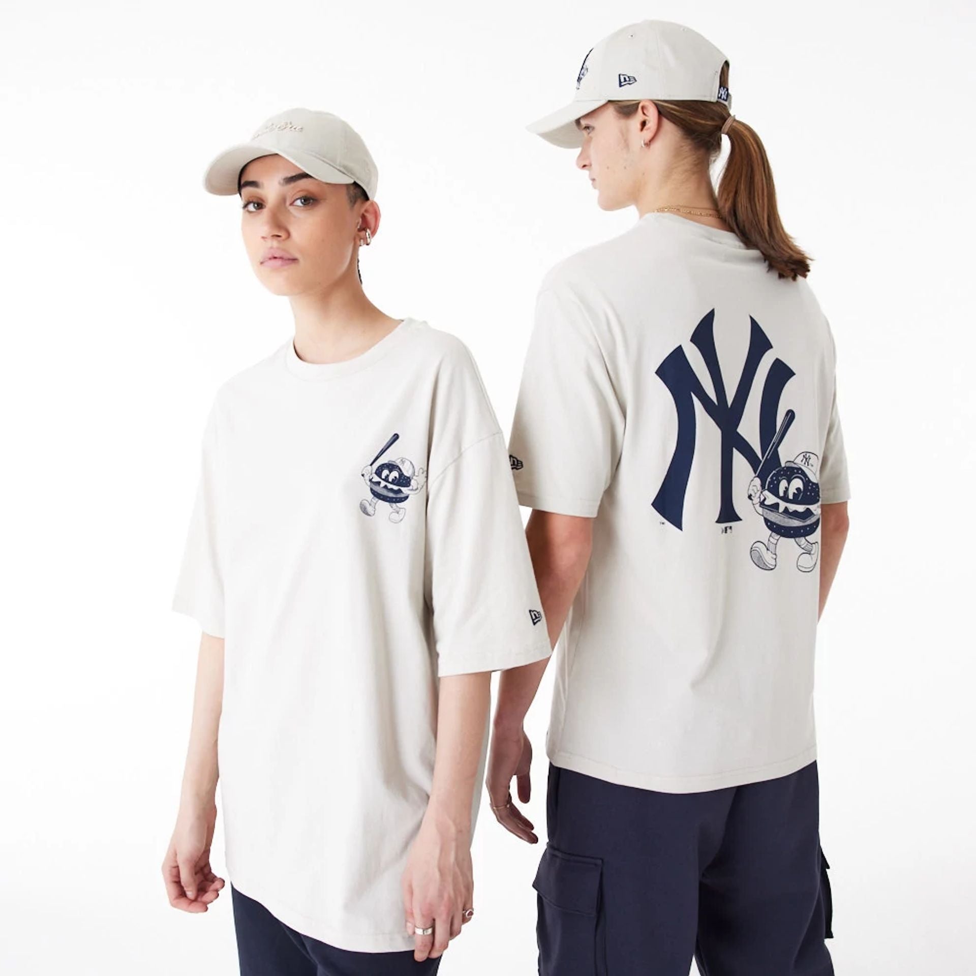 The Male model is wearing New York Yankees MLB Food Graphic Stone Oversized T-Shirt 1