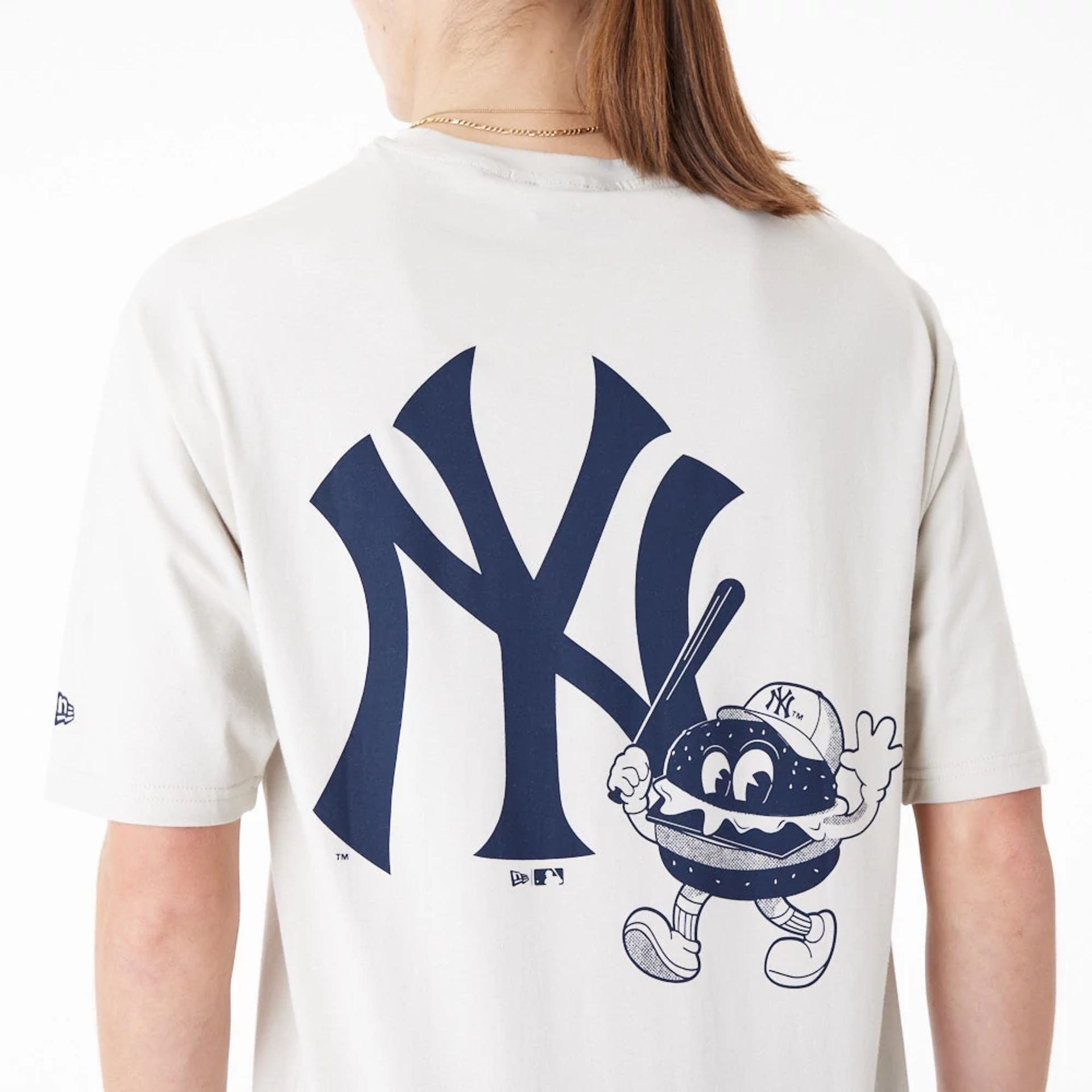 The Male model is wearing New York Yankees MLB Food Graphic Stone Oversized T-Shirt 2