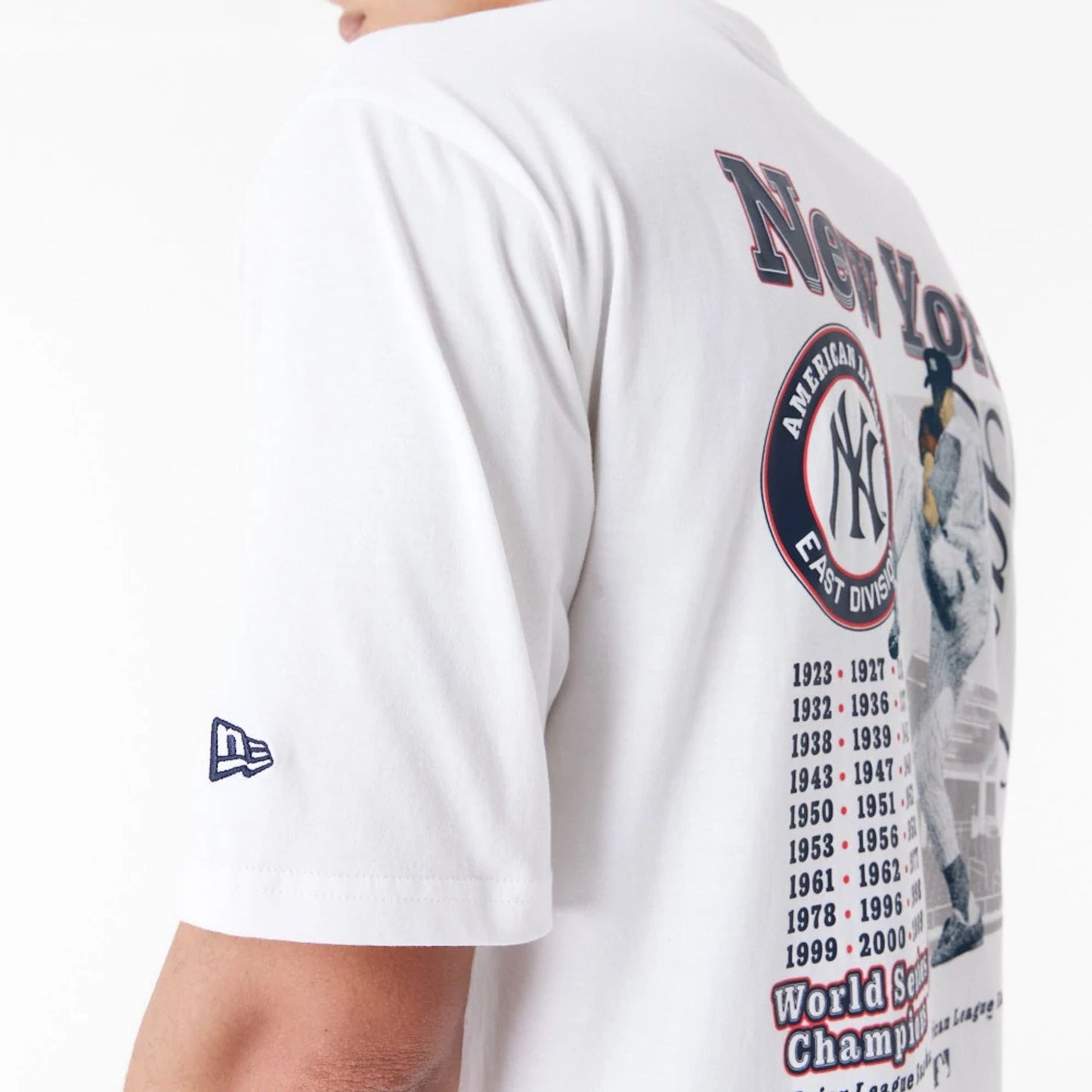 The Male model is wearing New York Yankees MLB Player Graphic White Oversized T-Shirt 3