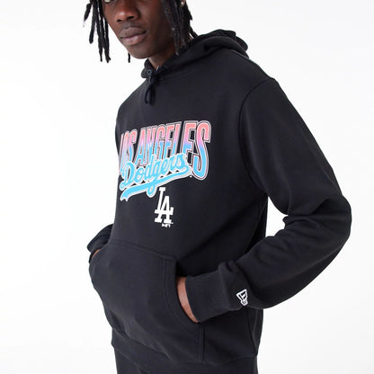 The Male model is wearing LA Dodgers MLB Gradient Graphic Black Pullover Hoodie 2